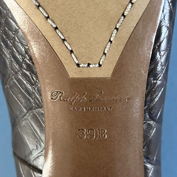 Ralph Lauren Purple Label Darlene Embossed Calfskin Brown Leather Pumps - Picture 8 of 8